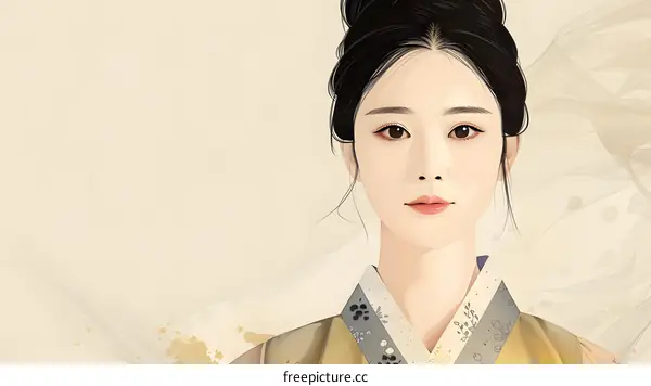 Elegant Asian Woman in Traditional Hanbok Dress