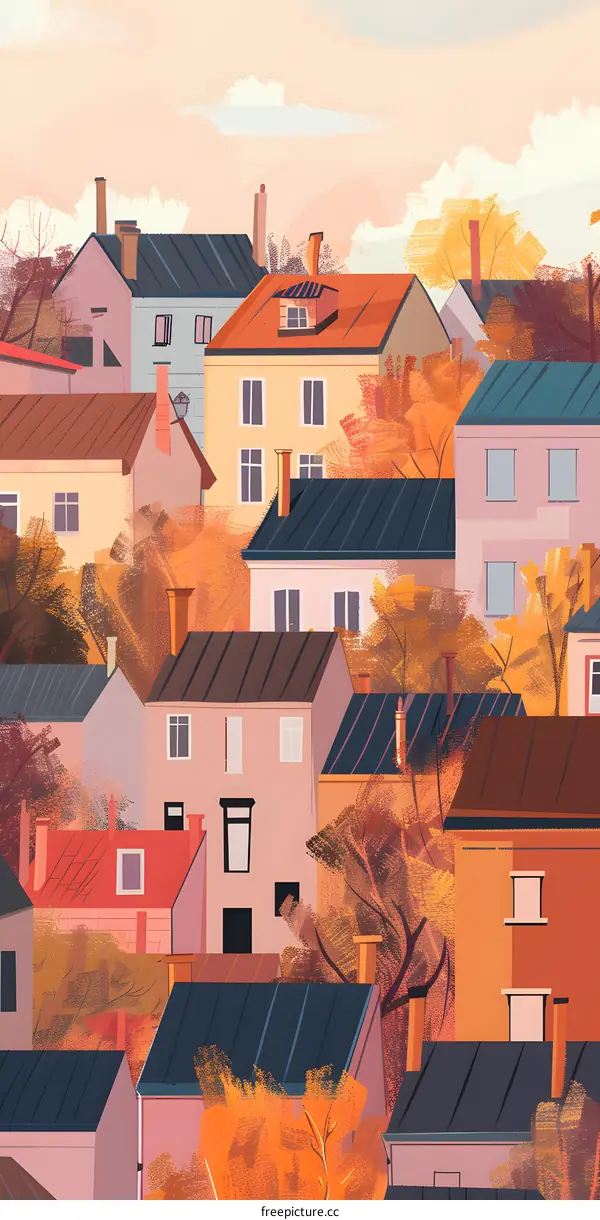 Autumn Village Landscape Illustration