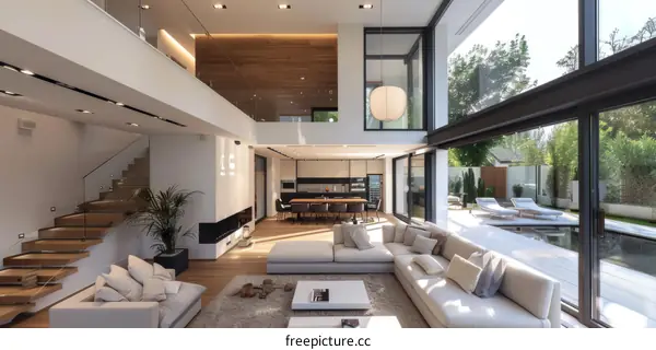Modern house interior design with open floor plan