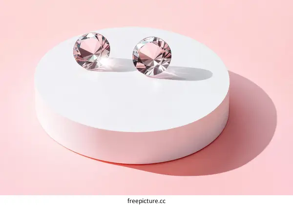Pink Background with Two Diamonds on a White Platform