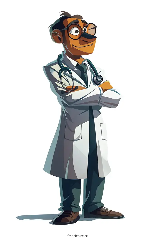 Cartoon Doctor with Stethoscope and White Coat