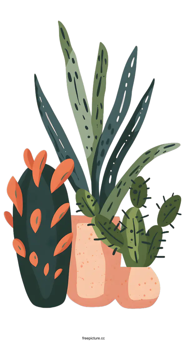 [Transparent Background PNG]Three potted plants with green leaves