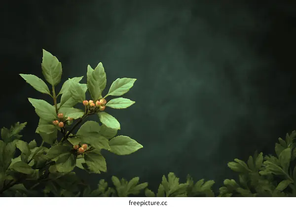 Close-up of a Branch with Leaves and Berries