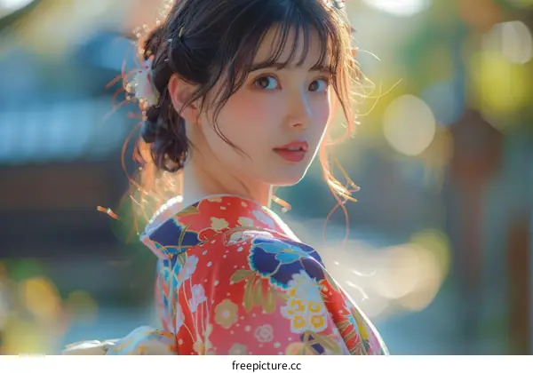 Asian Woman in Traditional Japanese Kimono