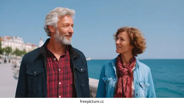 Couple Walking Along the Seaside Waterfront