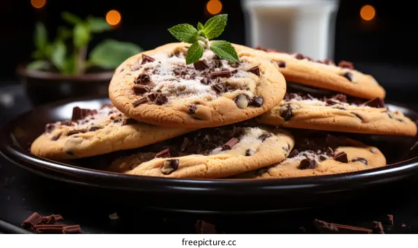 A plate full of chocolate chip cookies