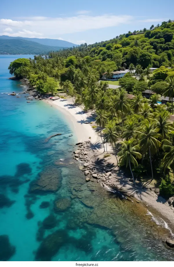 Beach with palm trees and white sand