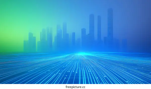 Digital Cityscape Connecting Lines