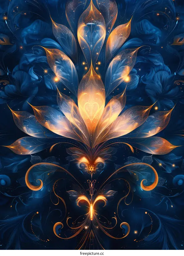 Flower of Life with Blue and Gold Glow