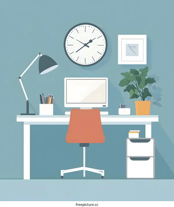 Minimalist Flat Design Illustration Of Modern Office Workspace