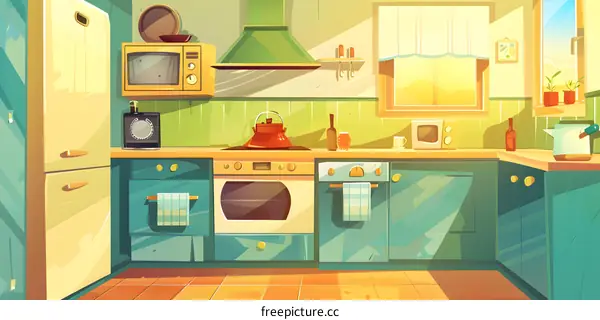 Kitchen Interior Design with Oven, Microwave, and Cabinets