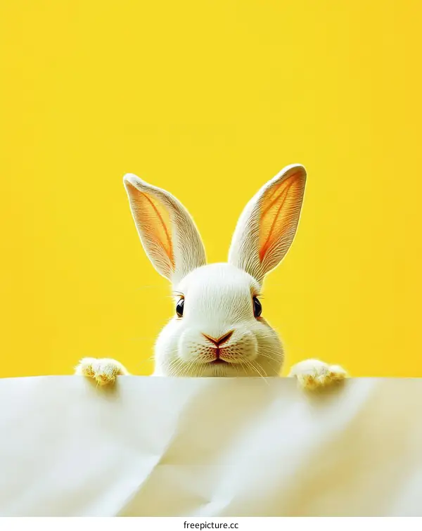 Cute White Rabbit Behind Blank Sign