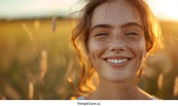 Beautiful Woman Smiling in a Golden Field