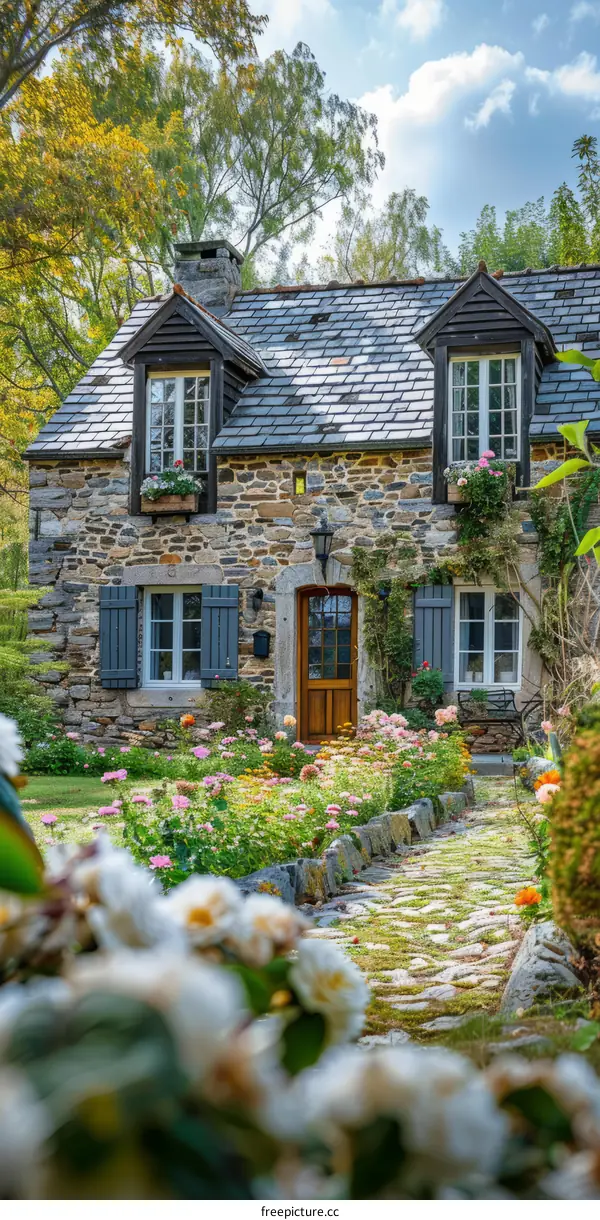 Stone Cottage in a Verdant Garden