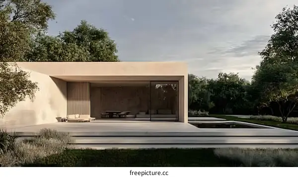 Modern Minimalist House with Large Glass Windows and Pool