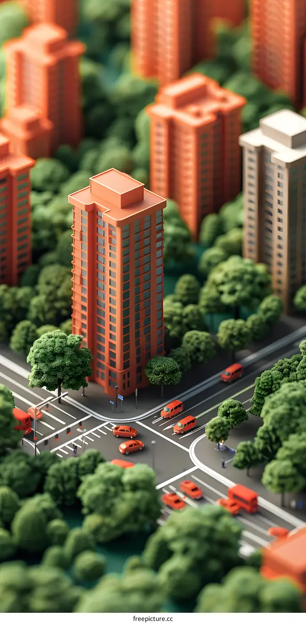 Miniature Cityscape with Lush Greenery