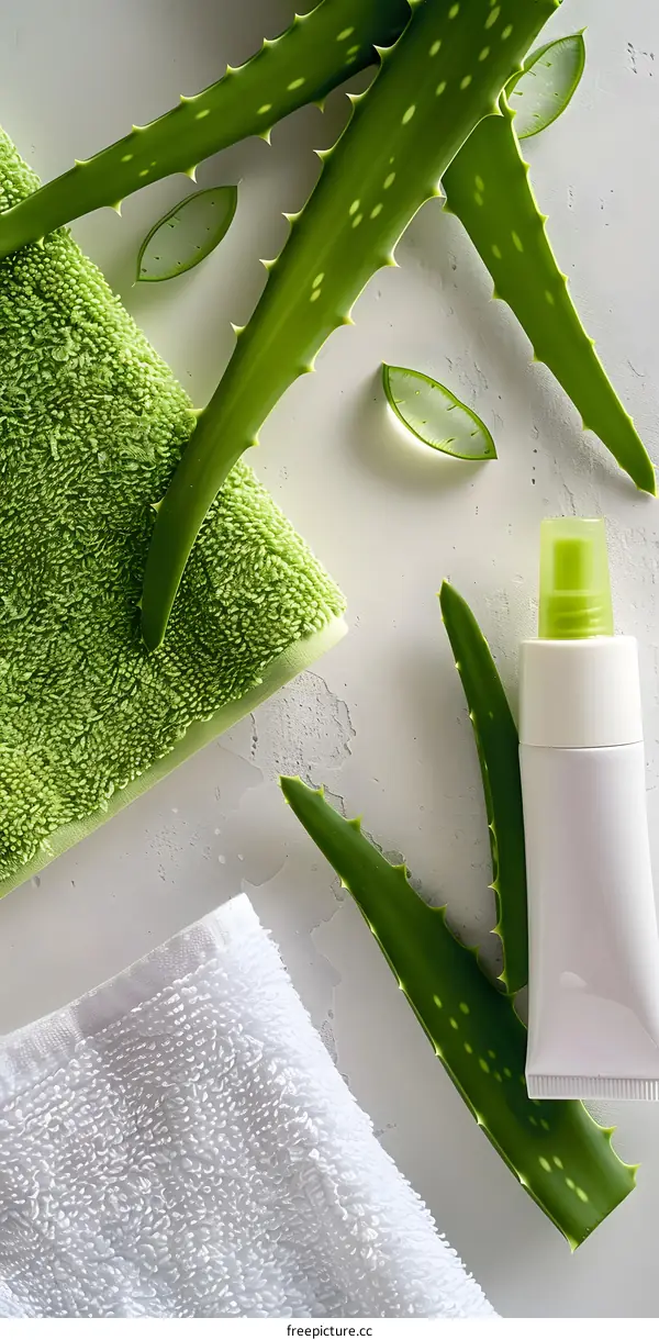Aloe Vera Plant and Cream with Towels