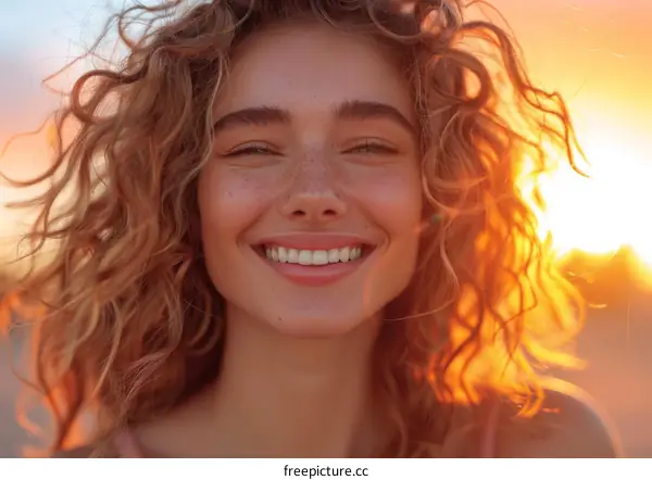 portrait of a smiling woman with curly hair