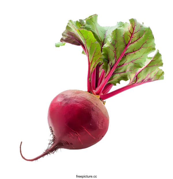 [Transparent Background PNG]Fresh Red Beetroot with Green Leaves Isolated on White Background