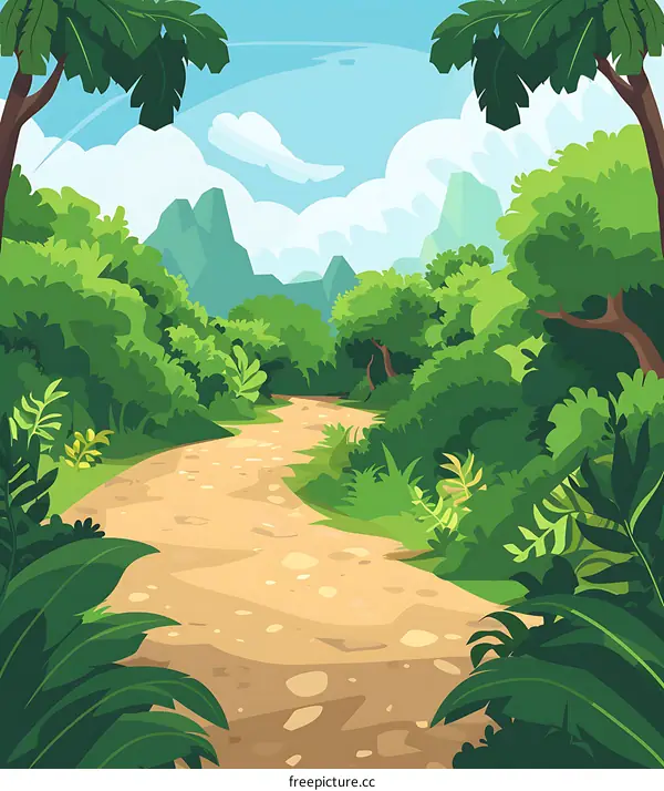 Green Jungle Path With Winding Road