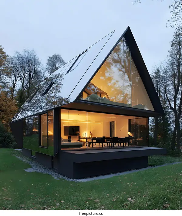 Modern Glass House with Triangular Roof