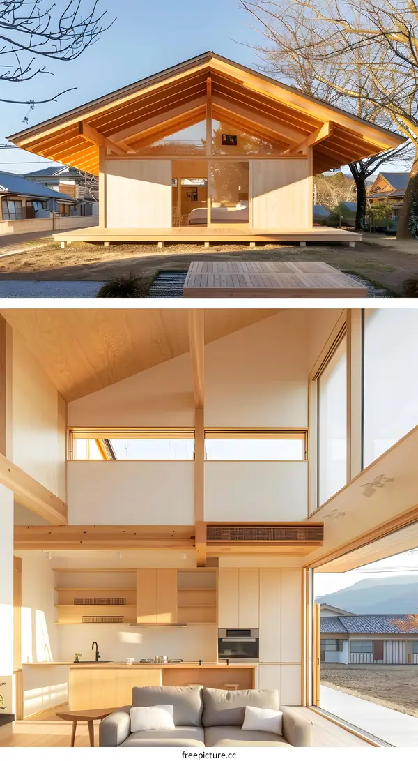 Modern Japanese Wooden House with Large Windows and Spacious Interior