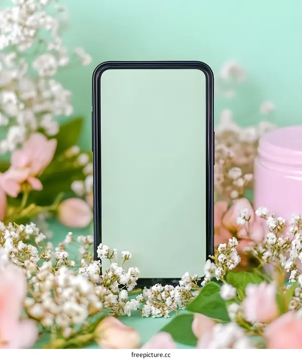 Blank Smartphone Screen with Flowers Mockup
