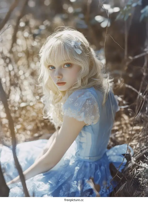A Fairytale Girl in a Light Blue Dress