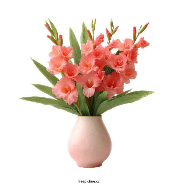 [Transparent Background PNG]Beautiful Pink Gladiolus Bouquet in Vase