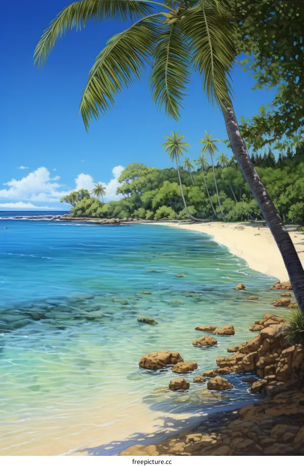 Beach with palm trees and blue water