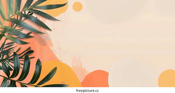 Abstract  Palm Leaf  Background With Orange And Yellow  Circles