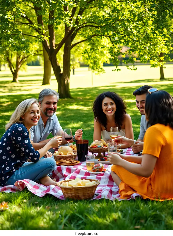Friends Enjoying a Picnic in the Park on a Sunny Day