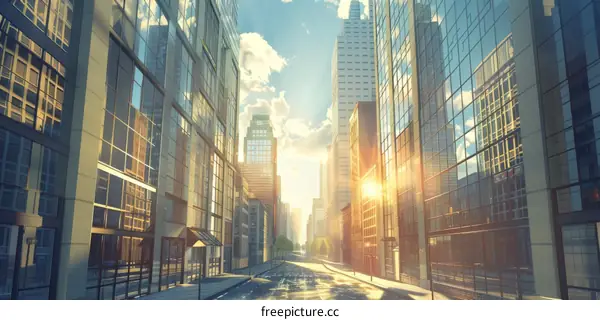 Modern City Skyline at Sunrise