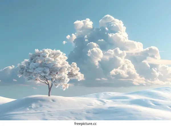 A lonely tree in the snow field