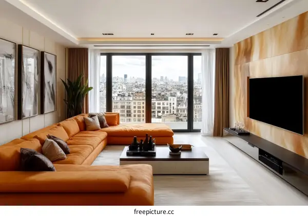 Modern Apartment Living Room with Panoramic City Views