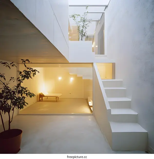Minimalist Modern Architecture Interior Design with White Walls and Stairs