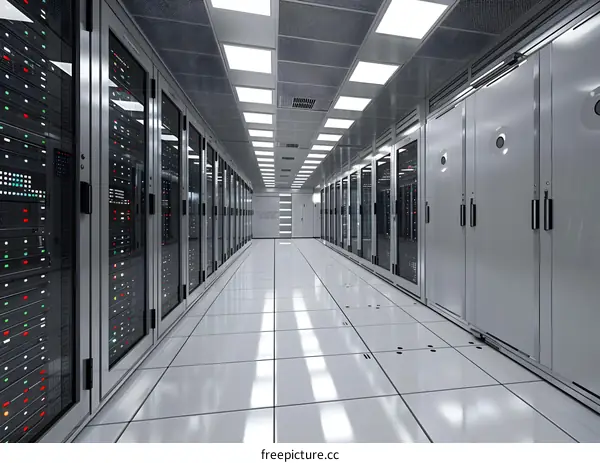 Server room with rows of server racks