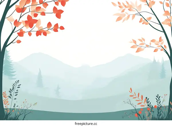 Autumn Mountain Landscape Illustration with Trees