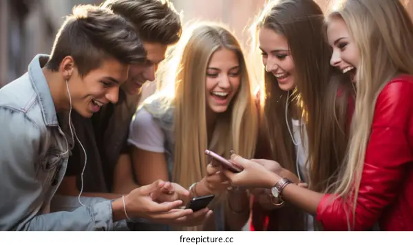 Laughing Friends Looking at Phone