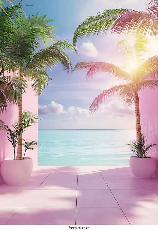 Pink Tropical Patio with Ocean View