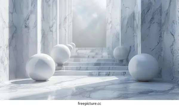 Abstract 3D Render White Marble Balls Background