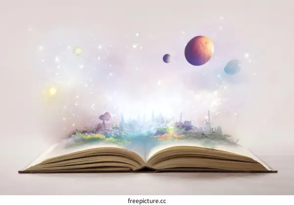 Open Book with Imaginary World Emerging