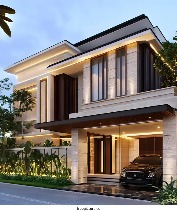 Modern Luxury House Exterior Design with Glass Garage Doors