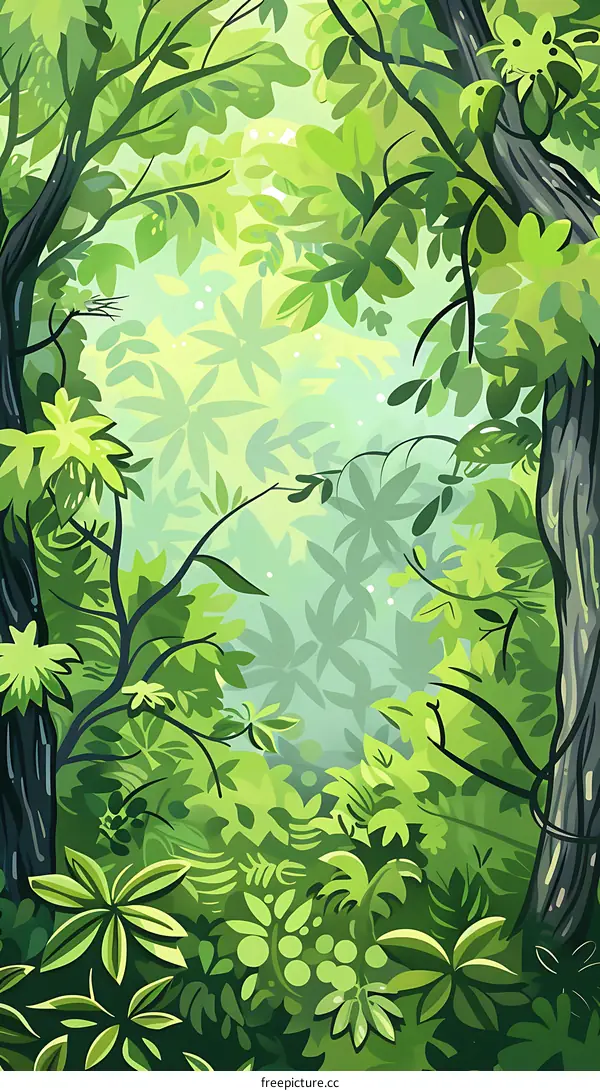 Green Lush Forest Background Illustration
