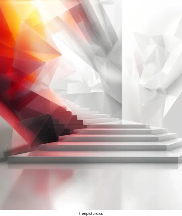 Red Crystal Wall and Modern Stairs