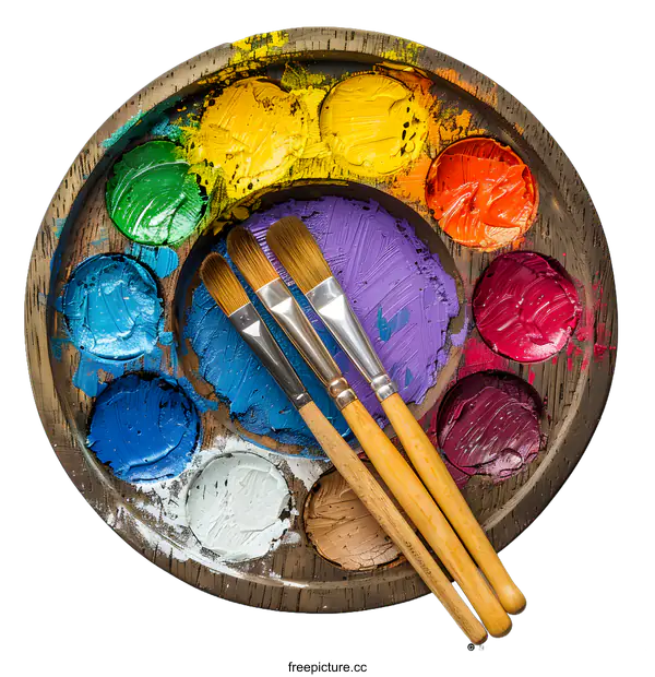 [Transparent Background PNG]colorful palette with paintbrushes
