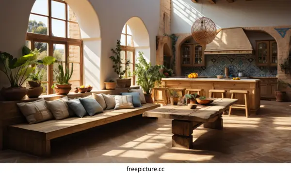 Rustic Spanish Villa with Inviting Kitchen and Dining Area