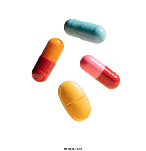 [Transparent Background PNG]Colorful medicine capsules and pills in the air