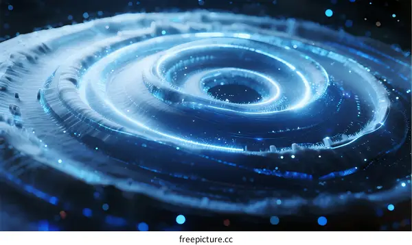 Abstract Digital Spiral with Glowing Light Rings and Particles