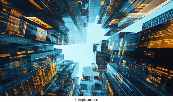 Futuristic Cityscape View from Below